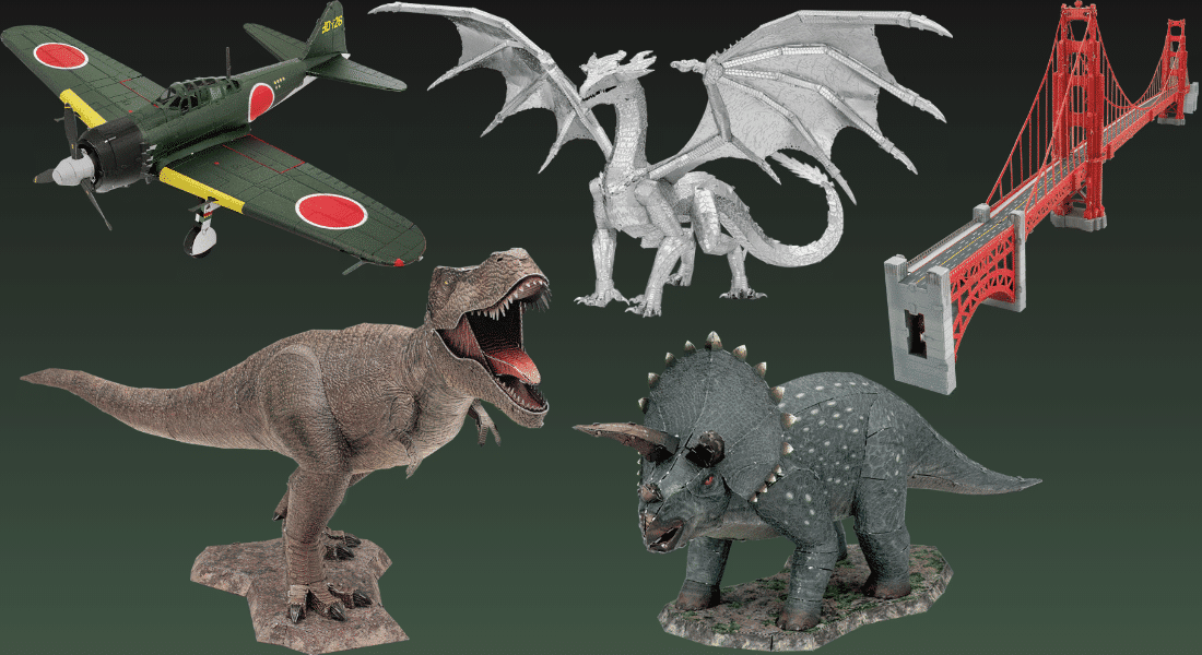 Nieuwe Metal Earth sets: Golden Gate, Mitsubishi Zero en dino’s