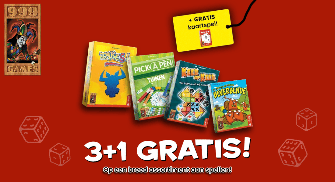 999 Games aanbieding – 3+1 gratis op compacte spellen