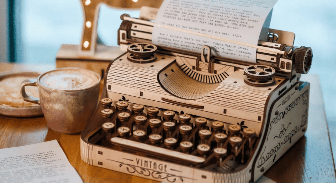 Eco Wood Art Typewriter – vintage charme van hout
